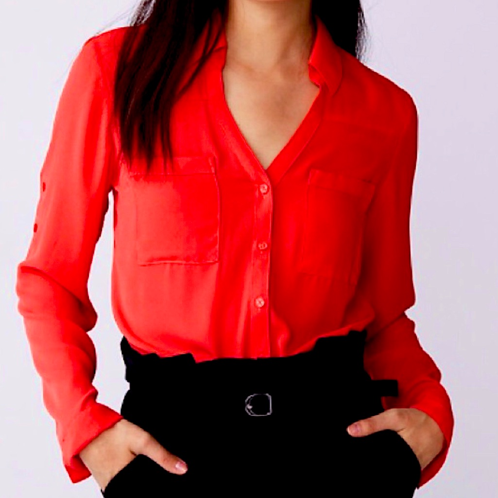 Express Slim Fit Portofino Shirt Bright Engine Rose Red Button-Down Blouse